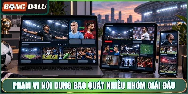 Phạm vi nội dung bao quát nhiều nhóm giải đấu